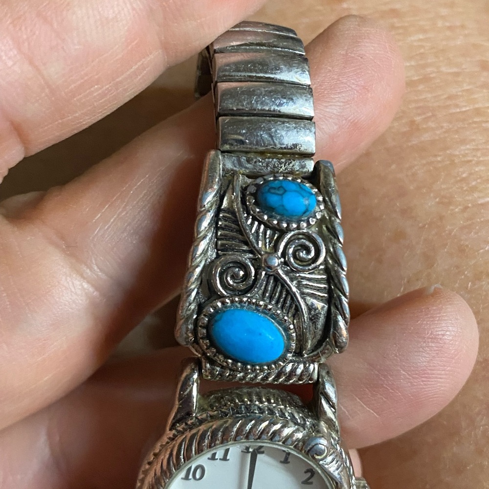 Vintage Southwest Turquoise Style Watch Bracelet - Picture 6 of 10